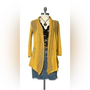 Anthropologie Angel of the North 100% Linen Mustard Cardigan 3/4 Sleeve Size S